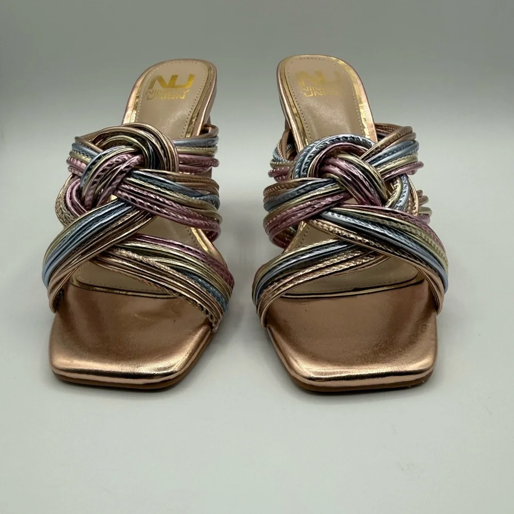 NINETY UNION Knotted STRAPPY SANDALS ON A ARCHITECTURAL HEEL IN PASTEL MULTI - Picture 15 of 17